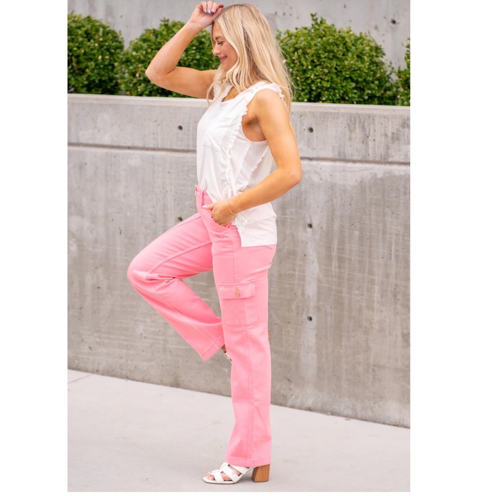 Judy Blue Pretty In Pink High Rise Cargo Straight Leg Jeans Pink Size‎ 5/27 - Picture 2 of 7